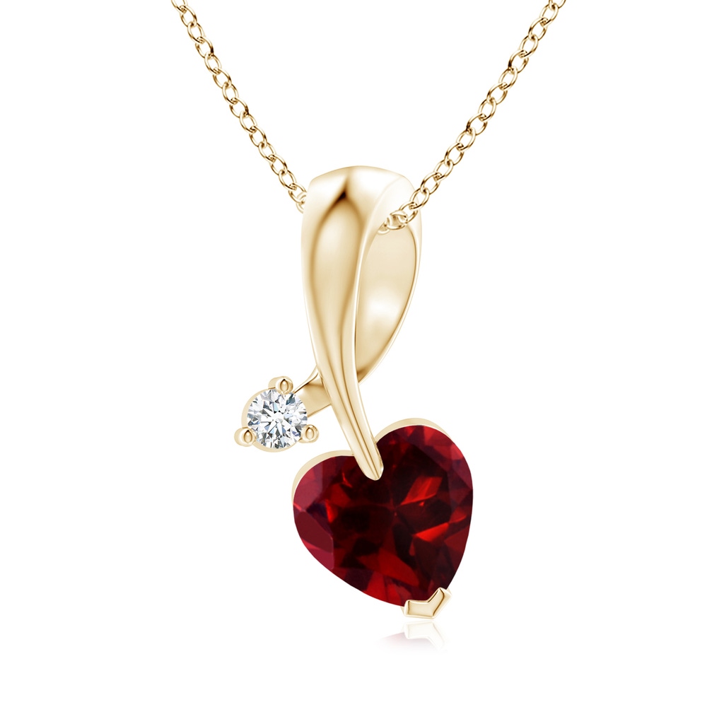 6mm AAAA Heart-Shaped Garnet Ribbon Pendant with Diamond in Yellow Gold