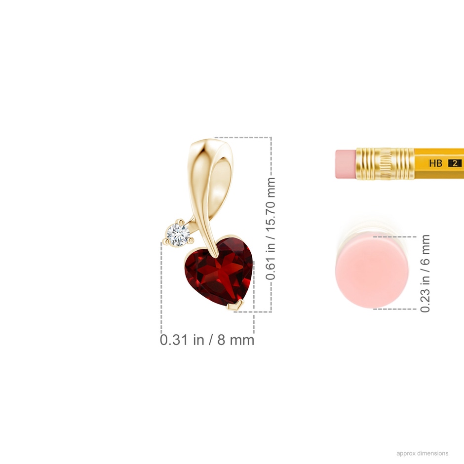 6mm AAAA Heart-Shaped Garnet Ribbon Pendant with Diamond in Yellow Gold ruler