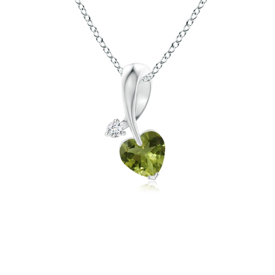 4mm A Heart-Shaped Peridot Ribbon Pendant with Diamond in White Gold 