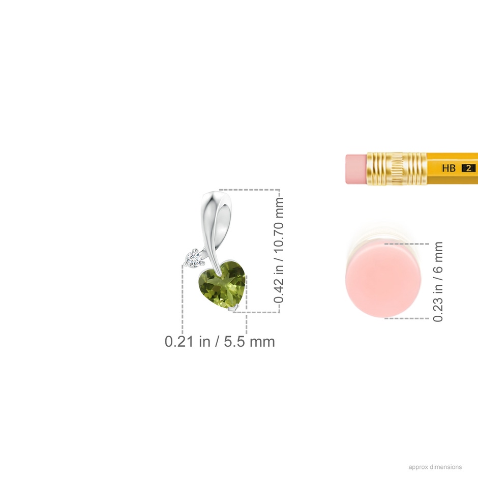 4mm A Heart-Shaped Peridot Ribbon Pendant with Diamond in White Gold ruler