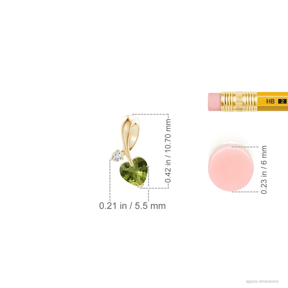 4mm A Heart-Shaped Peridot Ribbon Pendant with Diamond in Yellow Gold ruler