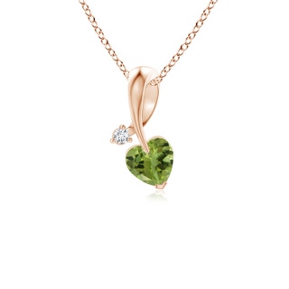 4mm AA Heart-Shaped Peridot Ribbon Pendant with Diamond in 9K Rose Gold