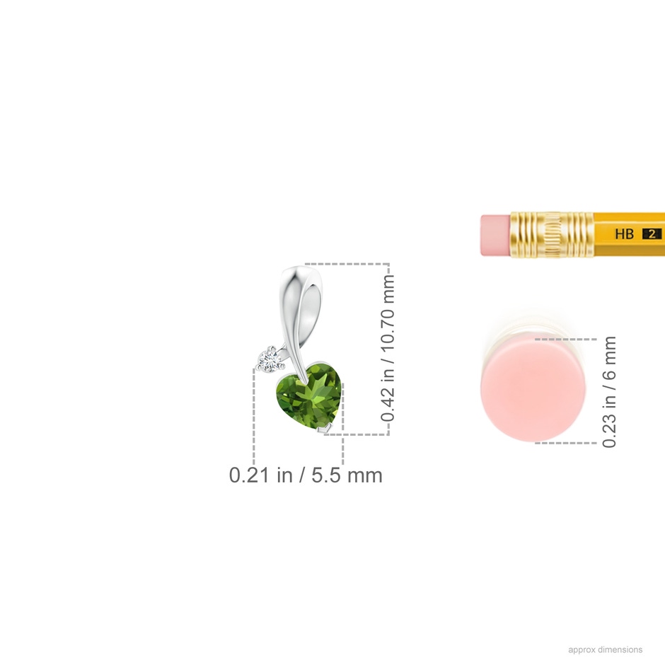 4mm AAAA Heart-Shaped Peridot Ribbon Pendant with Diamond in White Gold ruler