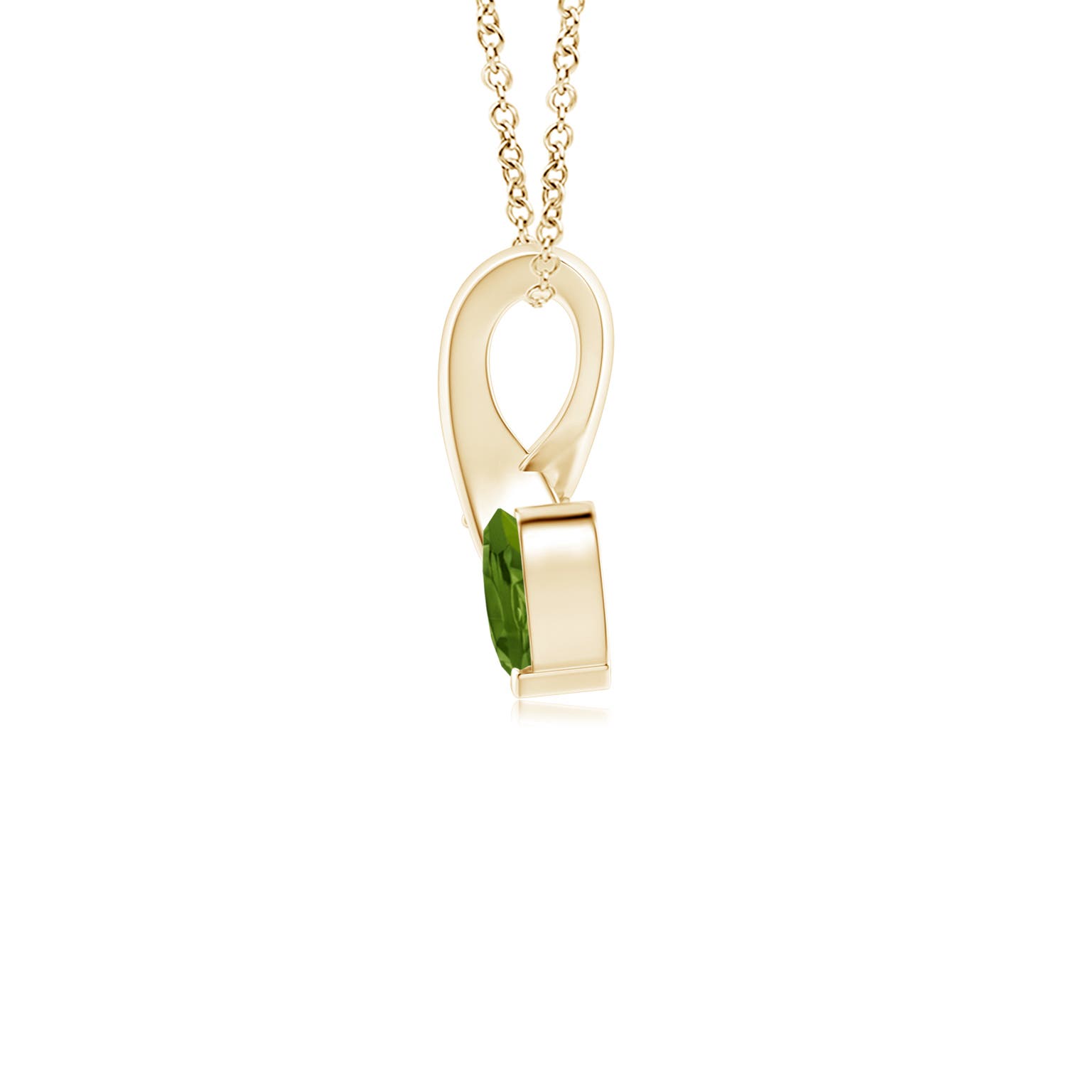 4mm AAAA Heart-Shaped Peridot Ribbon Pendant with Diamond in Yellow Gold