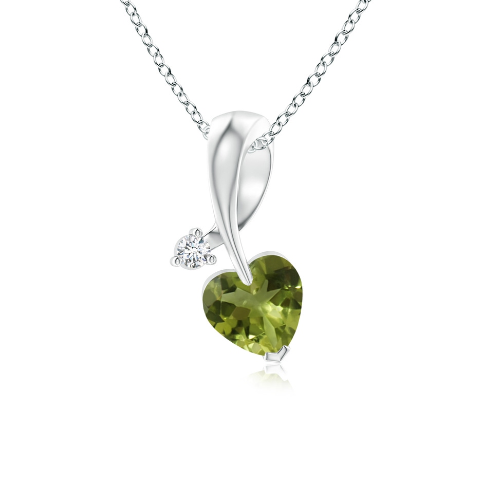 5mm A Heart-Shaped Peridot Ribbon Pendant with Diamond in White Gold 