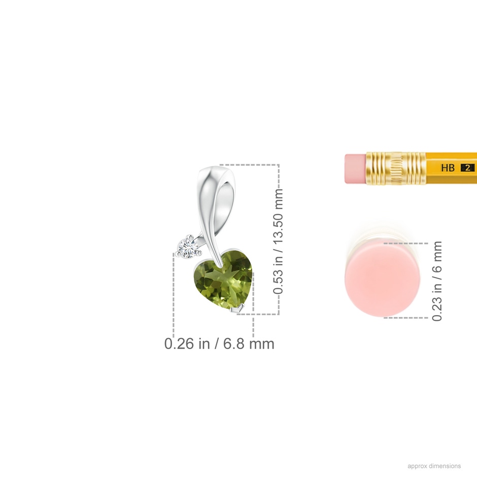 5mm A Heart-Shaped Peridot Ribbon Pendant with Diamond in White Gold ruler