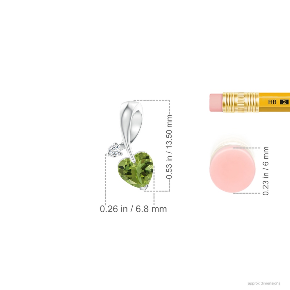 5mm AA Heart-Shaped Peridot Ribbon Pendant with Diamond in P950 Platinum ruler