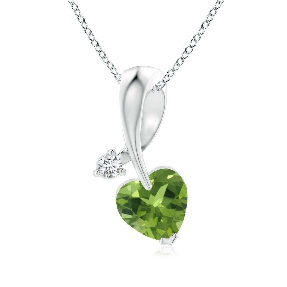 6mm AAA Heart-Shaped Peridot Ribbon Pendant with Diamond in White Gold 