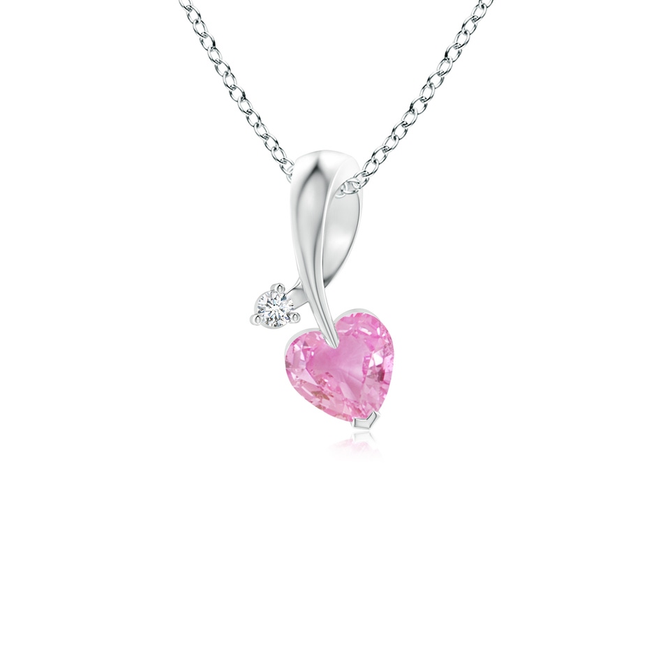 4mm A Heart-Shaped Pink Sapphire Ribbon Pendant with Diamond in P950 Platinum 