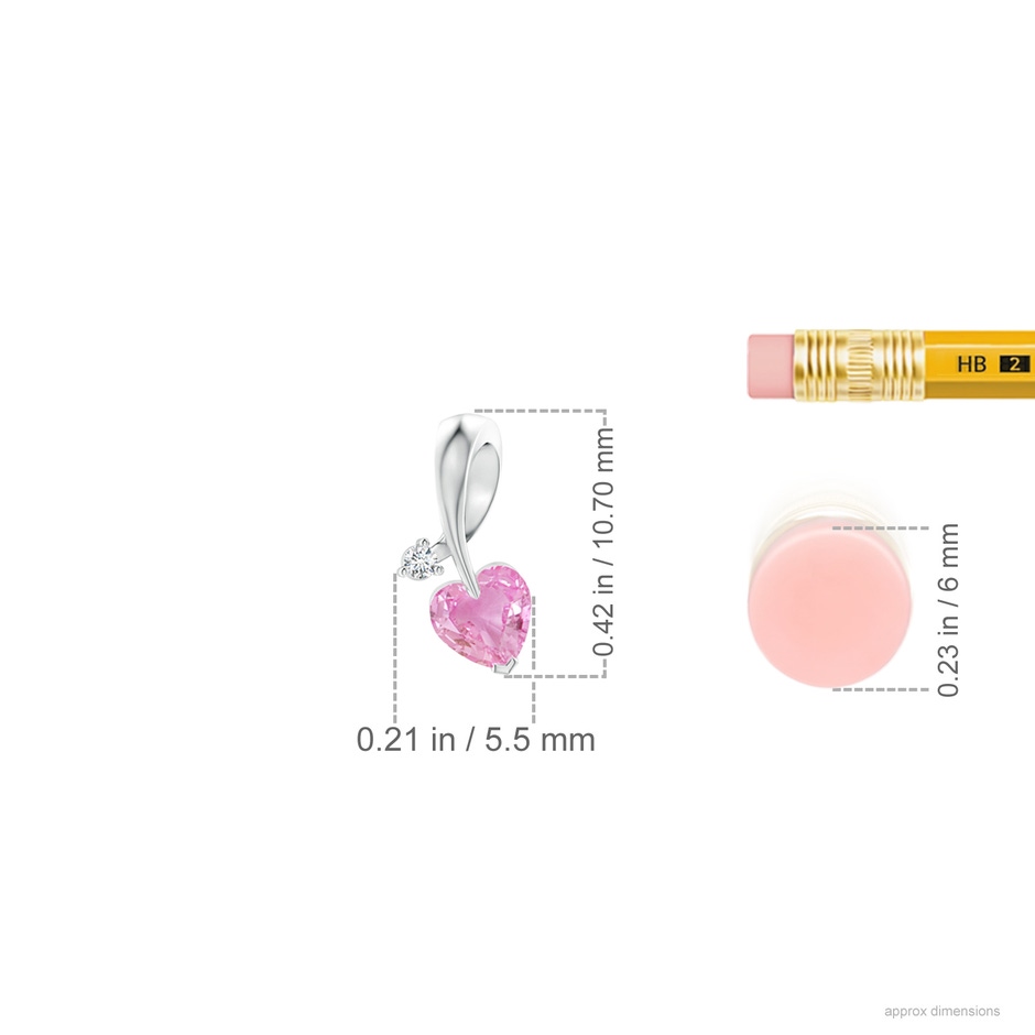 4mm A Heart-Shaped Pink Sapphire Ribbon Pendant with Diamond in P950 Platinum ruler