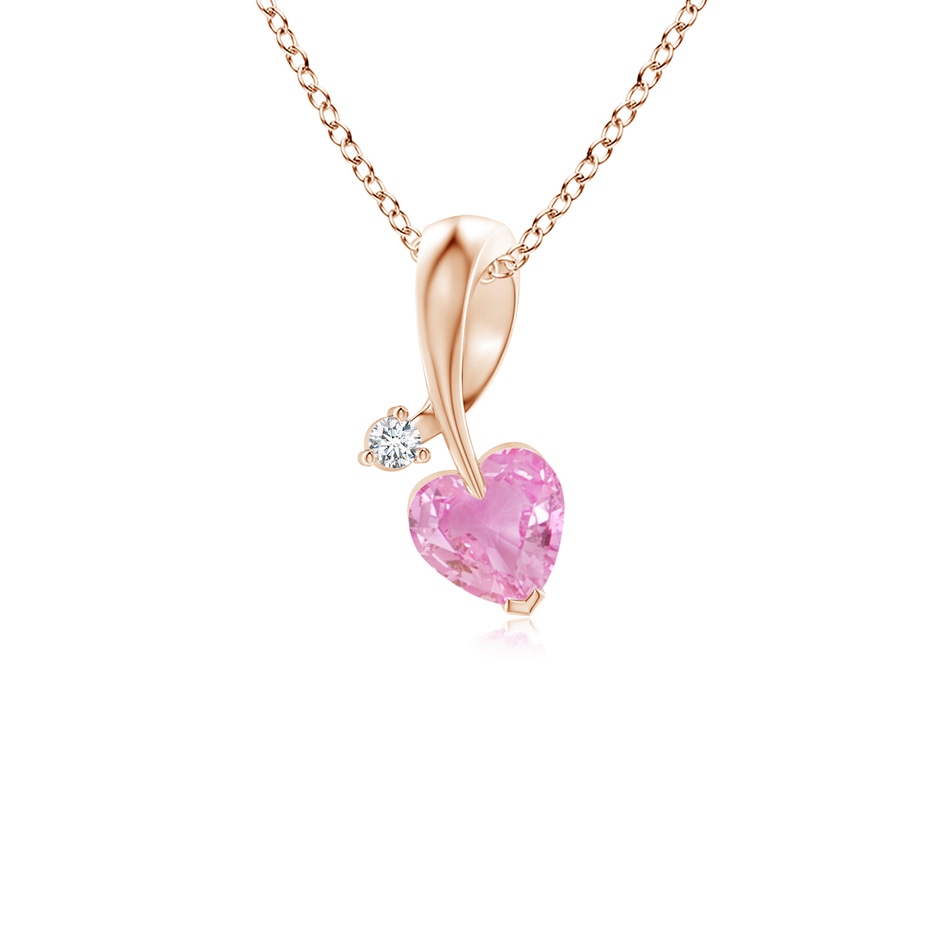 4mm A Heart-Shaped Pink Sapphire Ribbon Pendant with Diamond in Rose Gold 