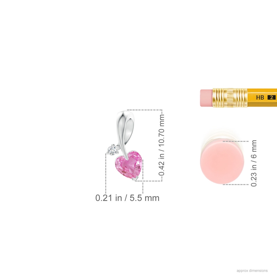 4mm AA Heart-Shaped Pink Sapphire Ribbon Pendant with Diamond in P950 Platinum ruler