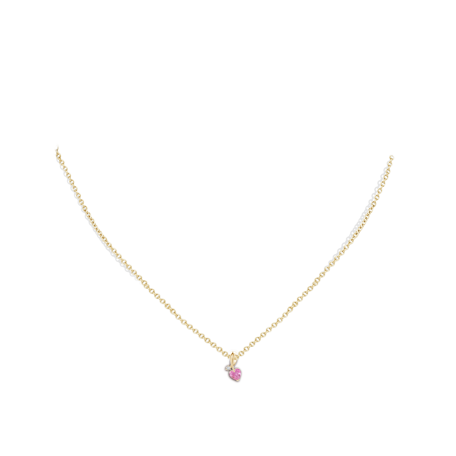 4mm AA Heart-Shaped Pink Sapphire Ribbon Pendant with Diamond in Yellow Gold pen