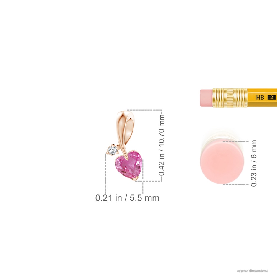 4mm AAA Heart-Shaped Pink Sapphire Ribbon Pendant with Diamond in Rose Gold ruler