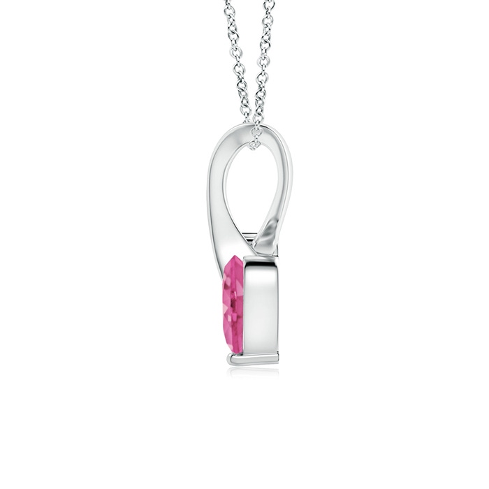 4mm AAA Heart-Shaped Pink Sapphire Ribbon Pendant with Diamond in White Gold Back