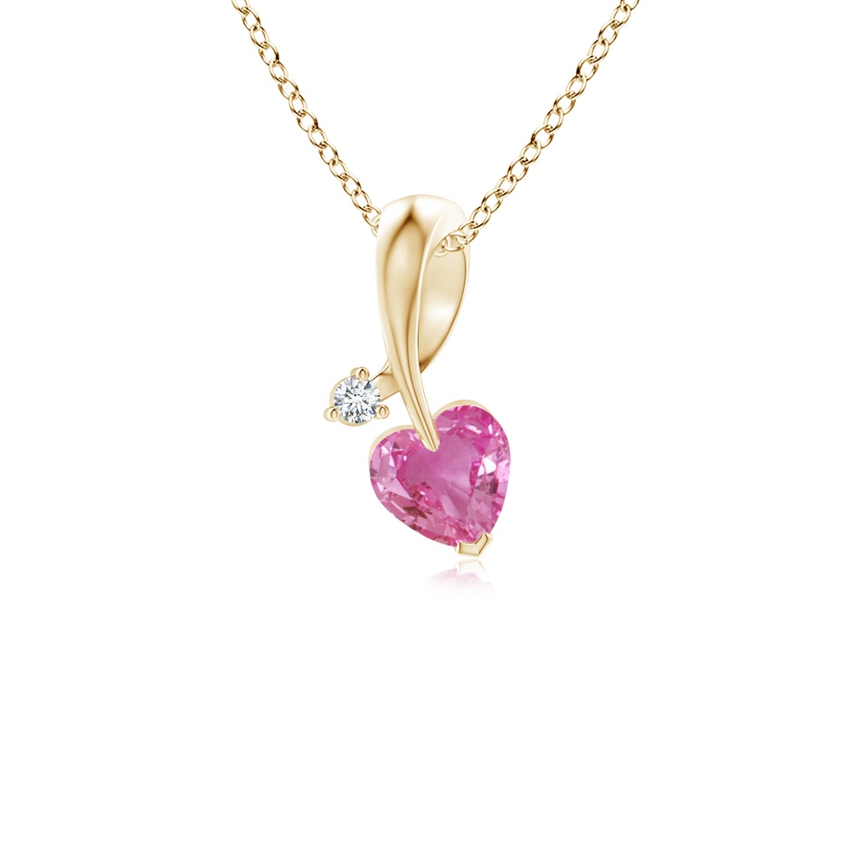 4mm AAA Heart-Shaped Pink Sapphire Ribbon Pendant with Diamond in Yellow Gold 