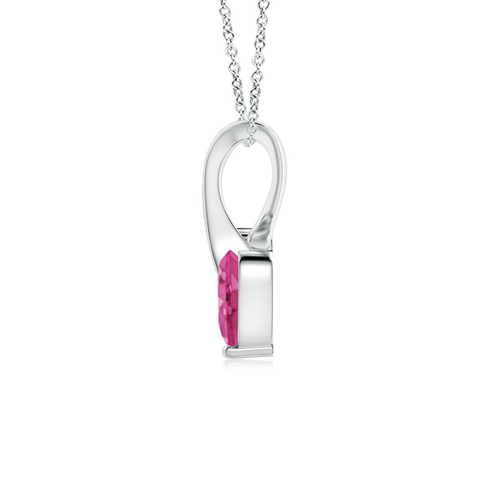 4mm AAAA Heart-Shaped Pink Sapphire Ribbon Pendant with Diamond in 9K White Gold back