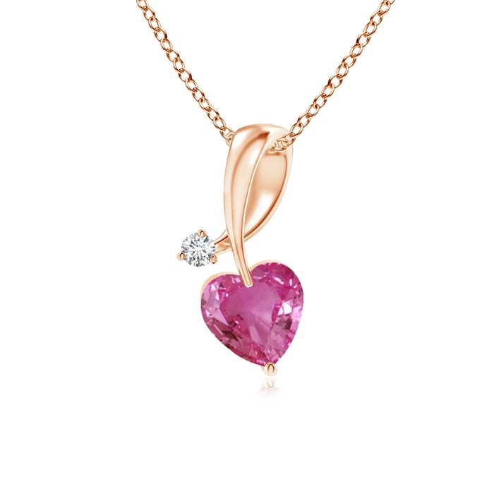 4mm AAAA Heart-Shaped Pink Sapphire Ribbon Pendant with Diamond in Rose Gold