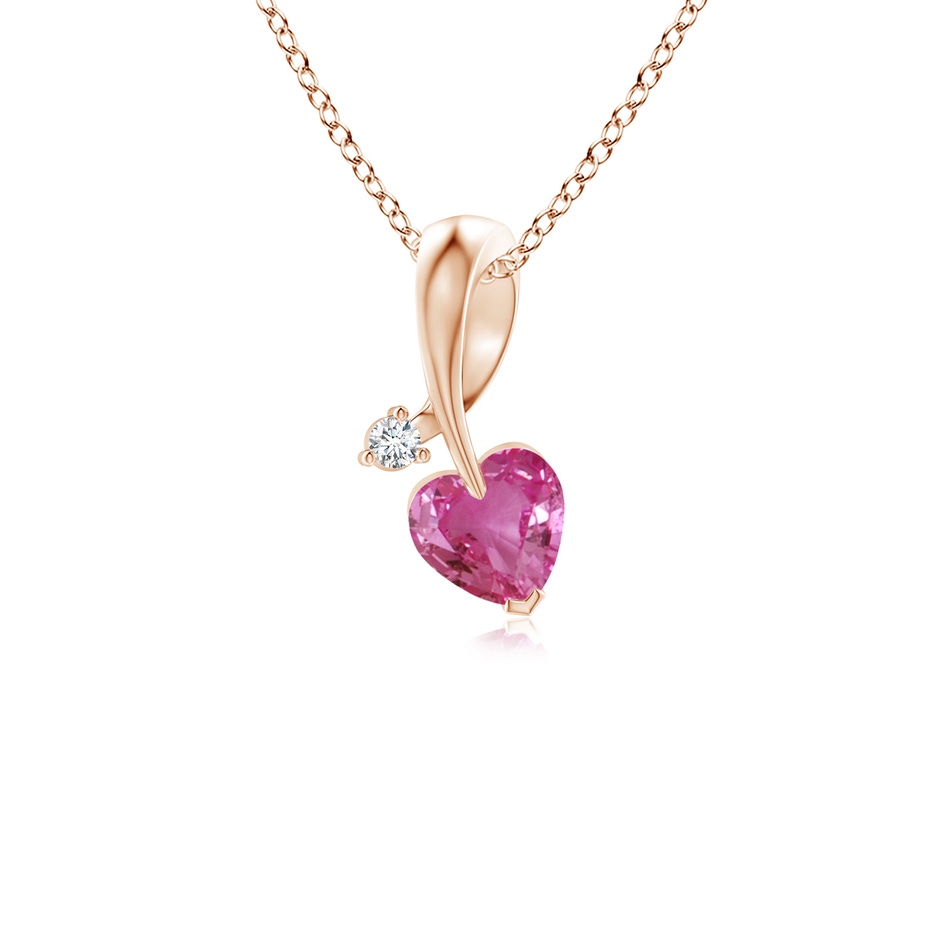 4mm AAAA Heart-Shaped Pink Sapphire Ribbon Pendant with Diamond in Rose Gold 