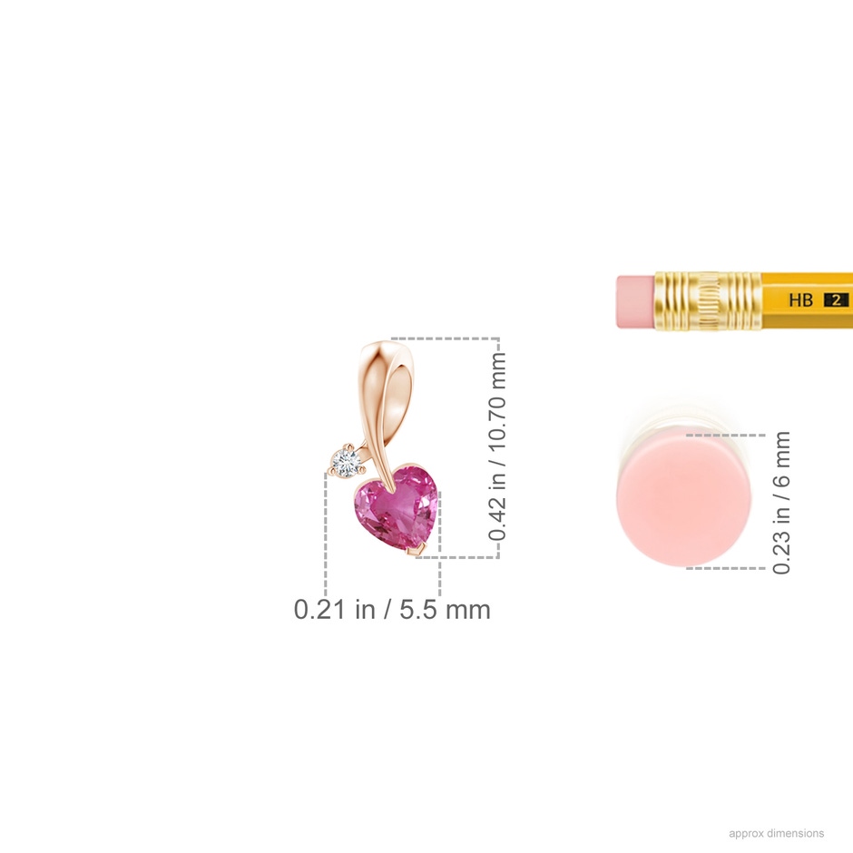 4mm AAAA Heart-Shaped Pink Sapphire Ribbon Pendant with Diamond in Rose Gold ruler