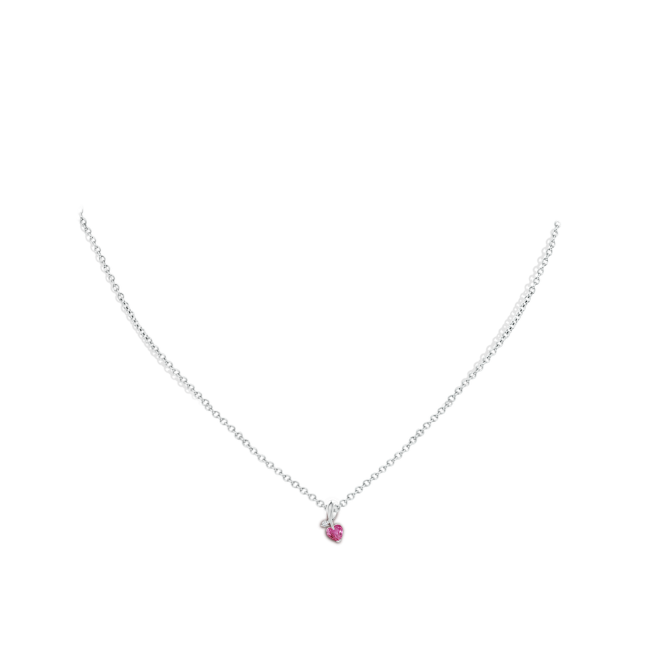 4mm AAAA Heart-Shaped Pink Sapphire Ribbon Pendant with Diamond in White Gold pen