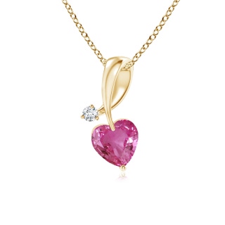 4mm AAAA Heart-Shaped Pink Sapphire Ribbon Pendant with Diamond in Yellow Gold