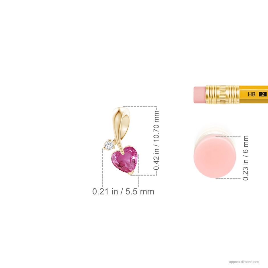 4mm AAAA Heart-Shaped Pink Sapphire Ribbon Pendant with Diamond in Yellow Gold ruler