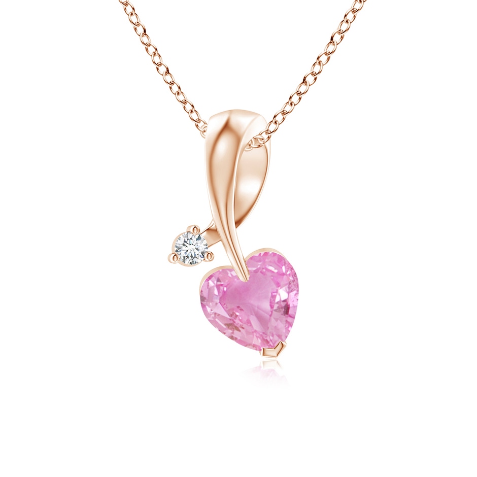 5mm A Heart-Shaped Pink Sapphire Ribbon Pendant with Diamond in Rose Gold 