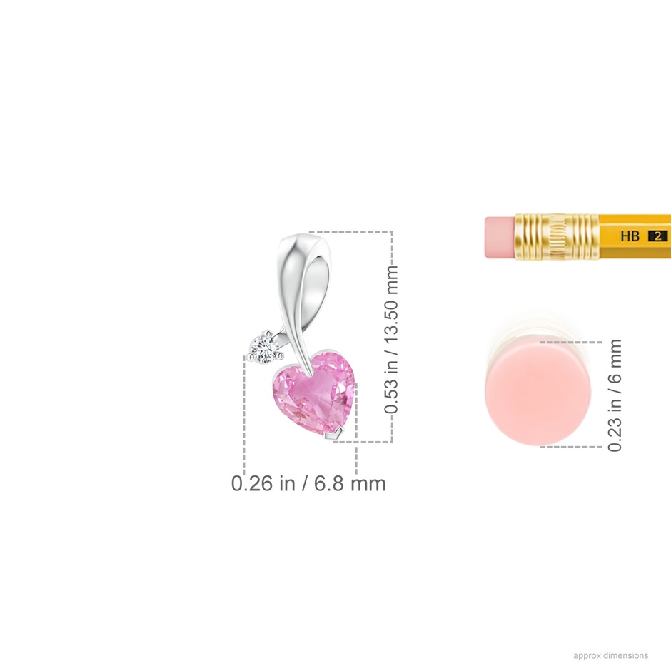 5mm A Heart-Shaped Pink Sapphire Ribbon Pendant with Diamond in White Gold ruler