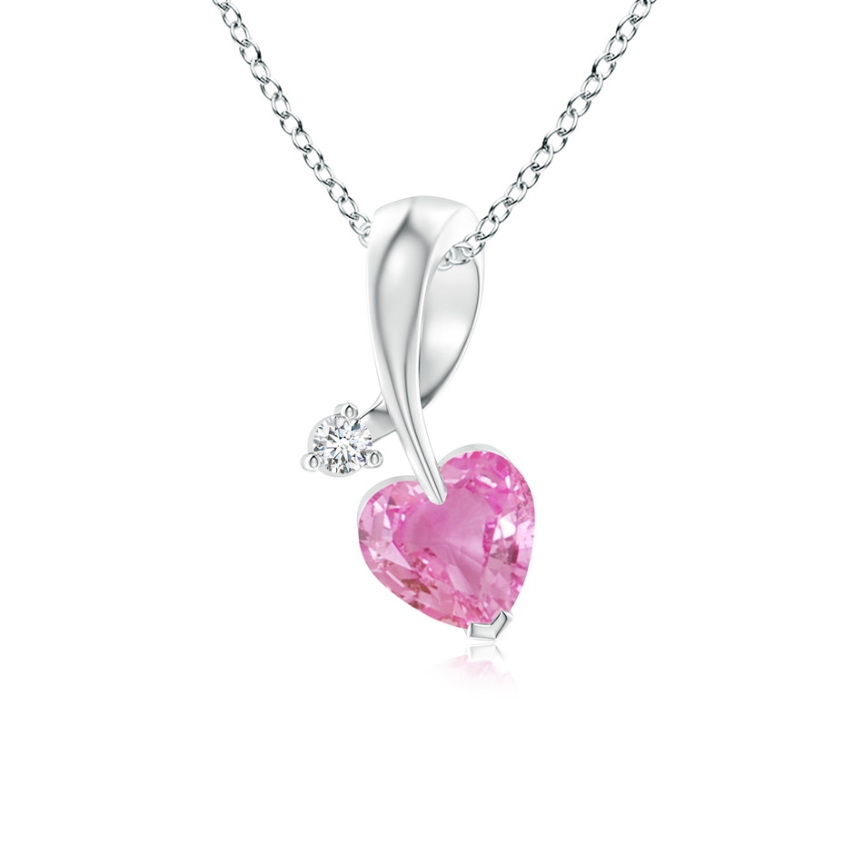 5mm AA Heart-Shaped Pink Sapphire Ribbon Pendant with Diamond in White Gold 
