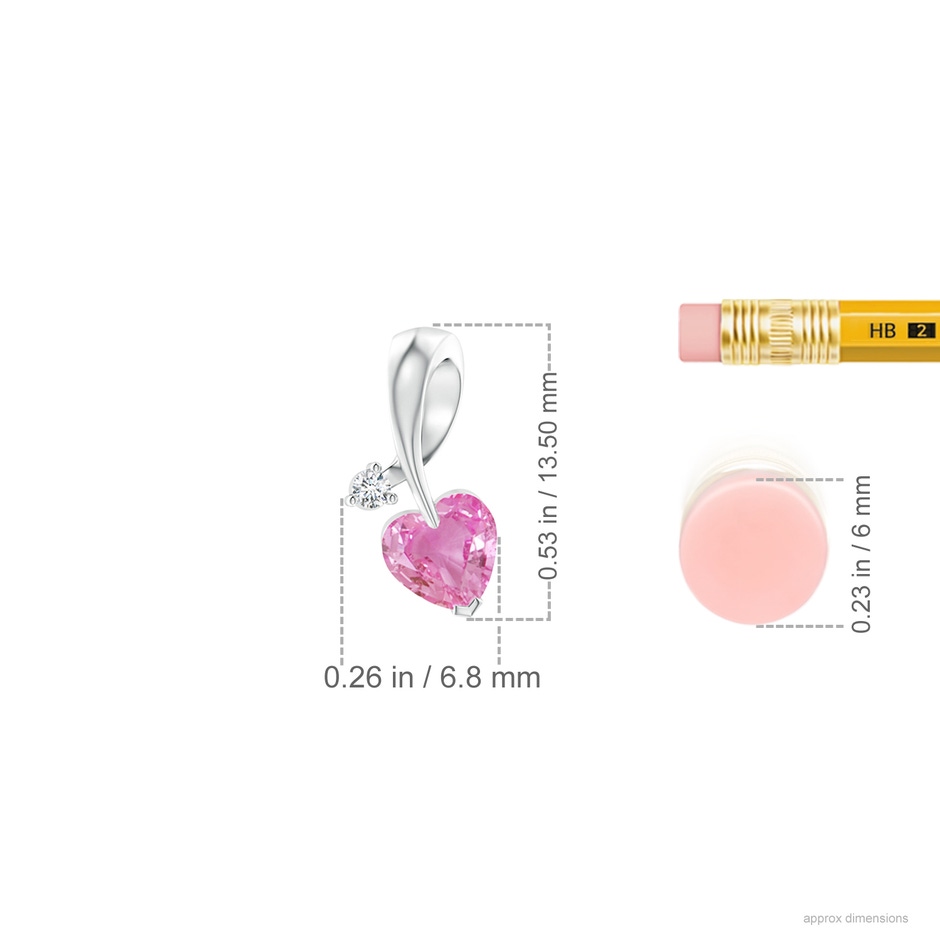 5mm AA Heart-Shaped Pink Sapphire Ribbon Pendant with Diamond in White Gold ruler