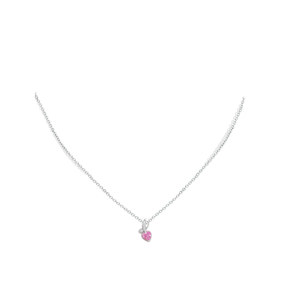 5mm AA Heart-Shaped Pink Sapphire Ribbon Pendant with Diamond in White Gold pen