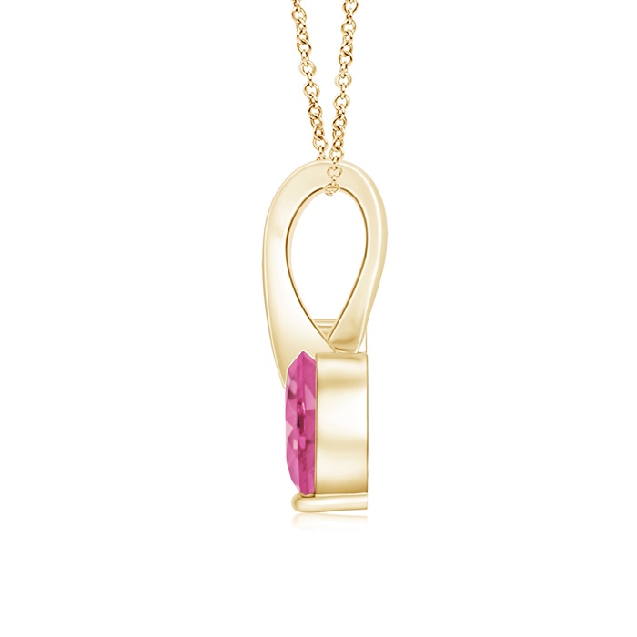 5mm AAA Heart-Shaped Pink Sapphire Ribbon Pendant with Diamond in Yellow Gold back