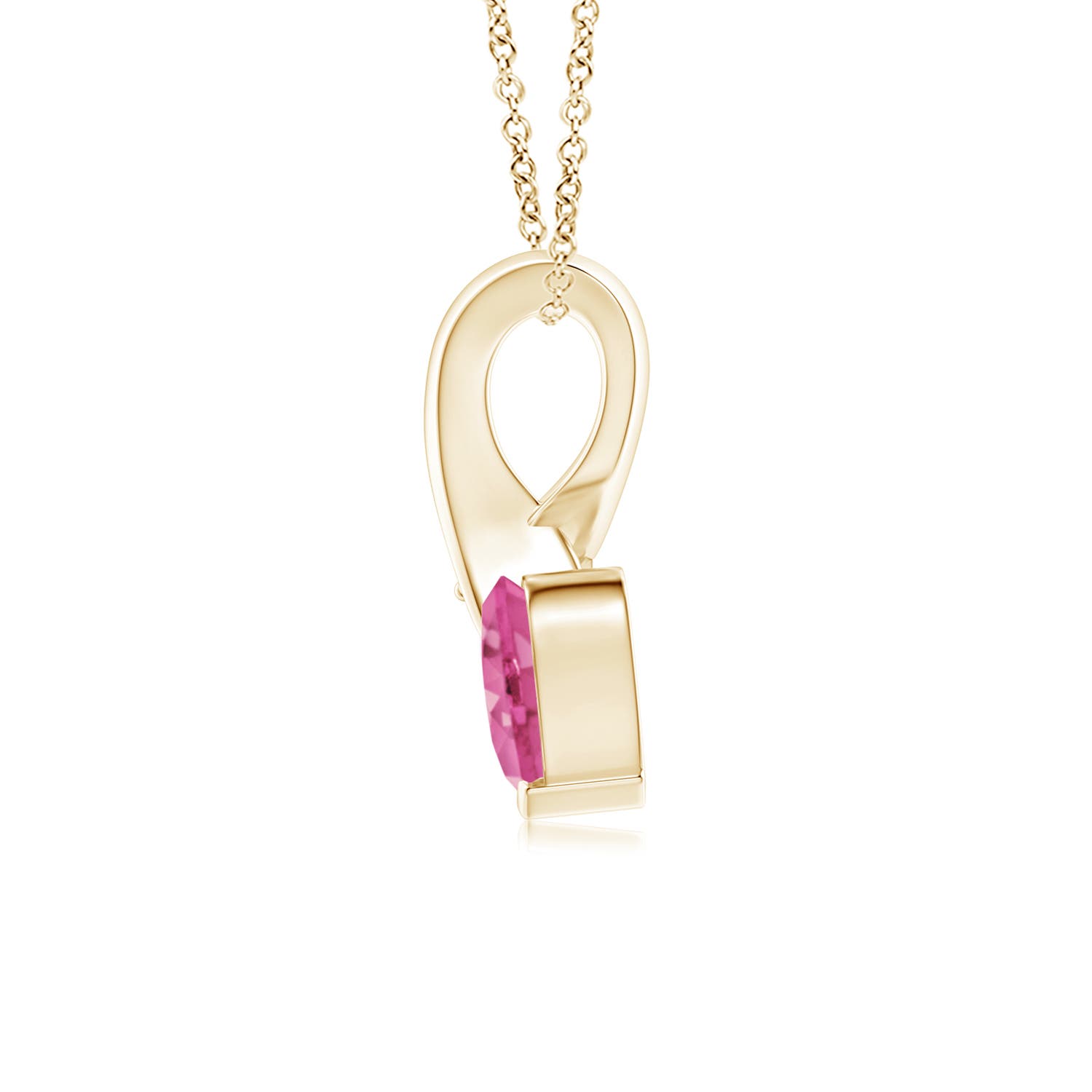 5mm AAA Heart-Shaped Pink Sapphire Ribbon Pendant with Diamond in Yellow Gold - side 3