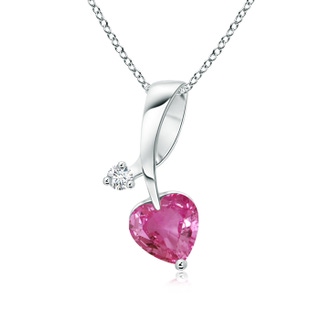 5mm AAAA Heart-Shaped Pink Sapphire Ribbon Pendant with Diamond in P950 Platinum