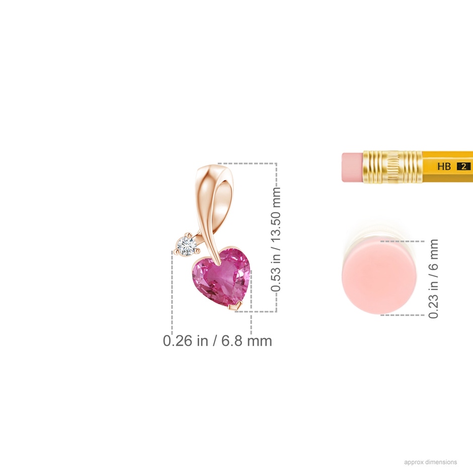 5mm AAAA Heart-Shaped Pink Sapphire Ribbon Pendant with Diamond in Rose Gold ruler