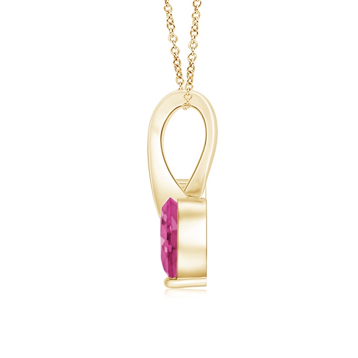 5mm AAAA Heart-Shaped Pink Sapphire Ribbon Pendant with Diamond in Yellow Gold Back