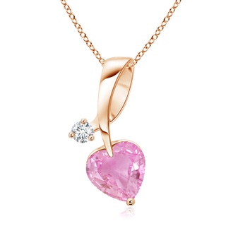 6mm A Heart-Shaped Pink Sapphire Ribbon Pendant with Diamond in Rose Gold