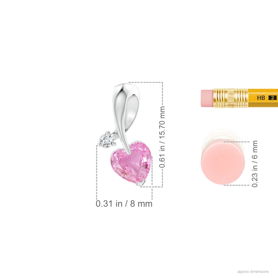 6mm A Heart-Shaped Pink Sapphire Ribbon Pendant with Diamond in White Gold ruler