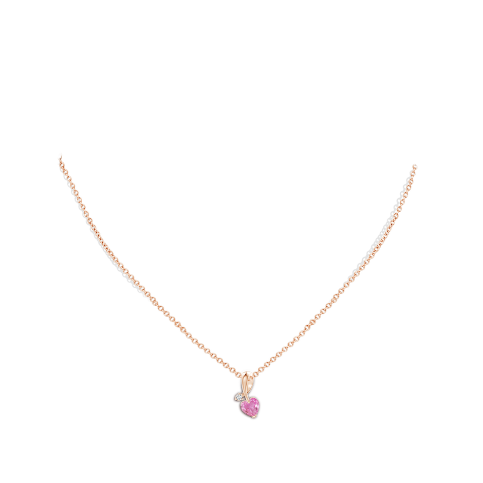 6mm AA Heart-Shaped Pink Sapphire Ribbon Pendant with Diamond in 18K Rose Gold pen