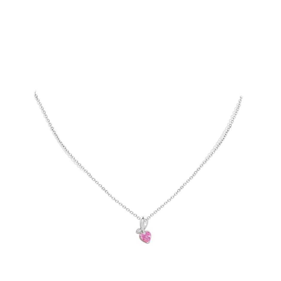 6mm AA Heart-Shaped Pink Sapphire Ribbon Pendant with Diamond in White Gold pen