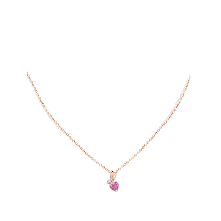 6mm AAA Heart-Shaped Pink Sapphire Ribbon Pendant with Diamond in 18K Rose Gold pen