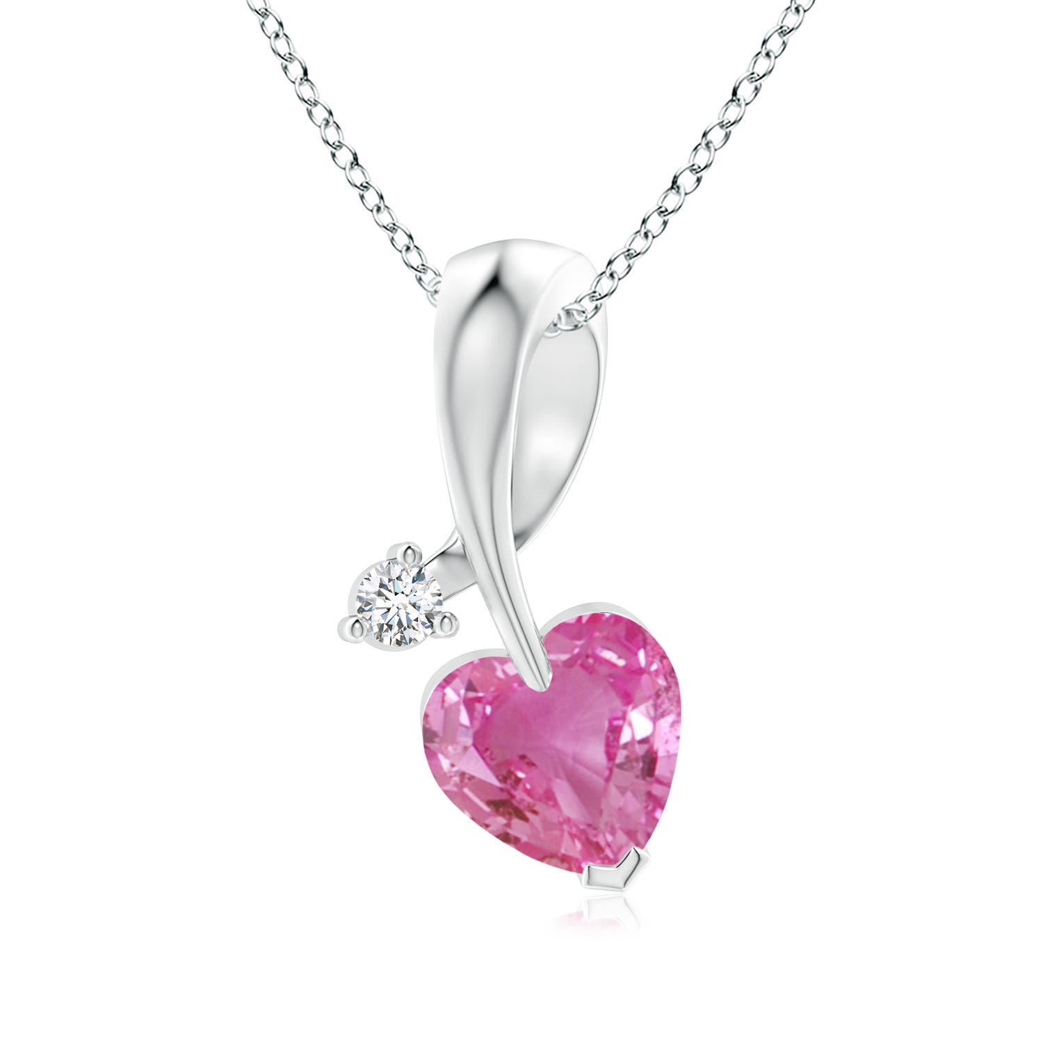 6mm AAA Heart-Shaped Pink Sapphire Ribbon Pendant with Diamond in 18CT White Gold