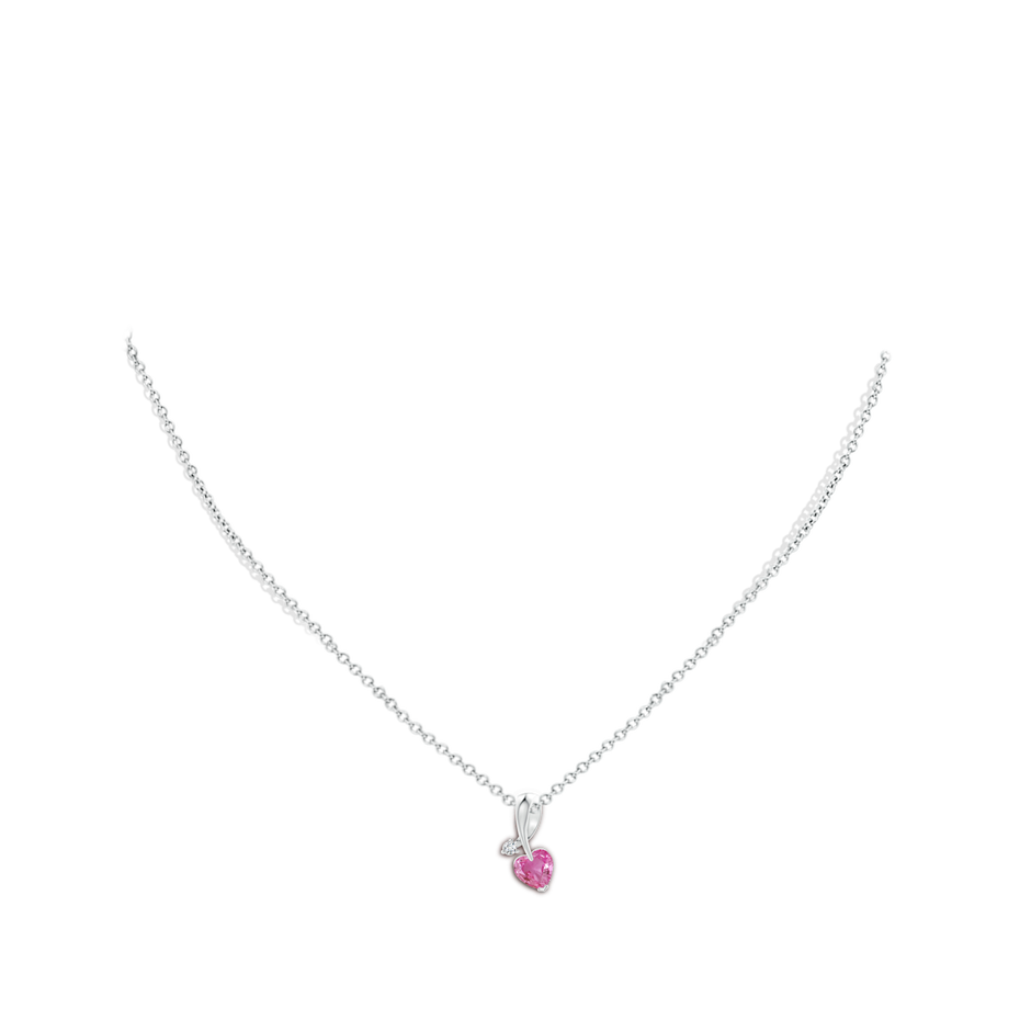 6mm AAA Heart-Shaped Pink Sapphire Ribbon Pendant with Diamond in 18K White Gold pen