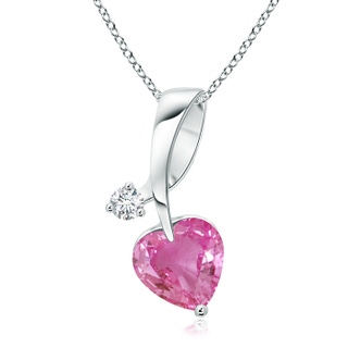 6mm AAA Heart-Shaped Pink Sapphire Ribbon Pendant with Diamond in P950 Platinum
