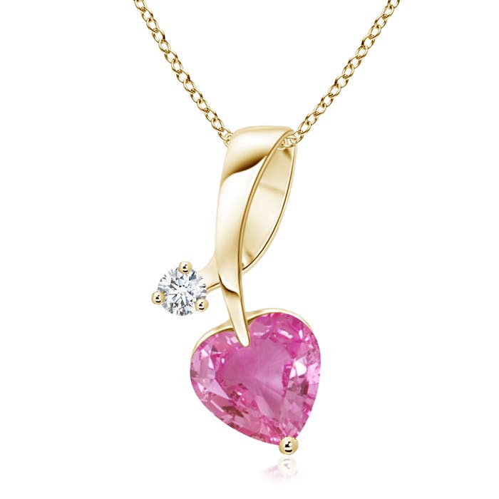 Heart-Shaped Pink Sapphire Ribbon Pendant with Diamond