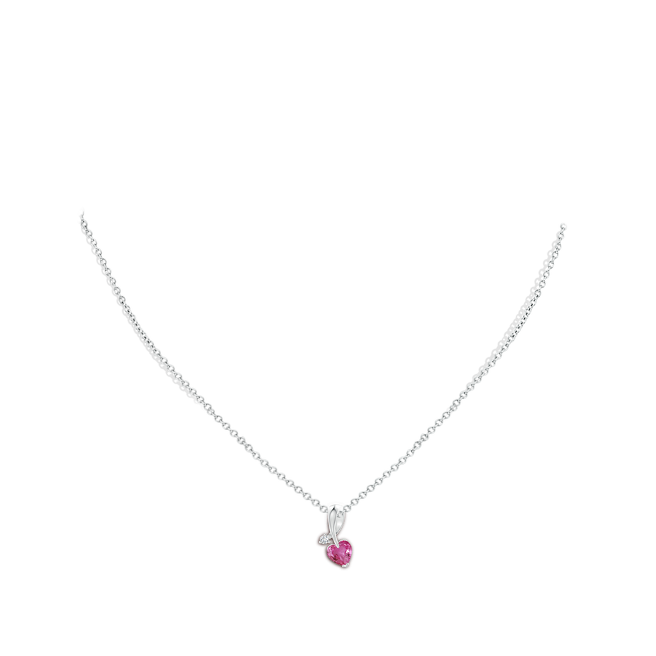 6mm AAAA Heart-Shaped Pink Sapphire Ribbon Pendant with Diamond in P950 Platinum pen