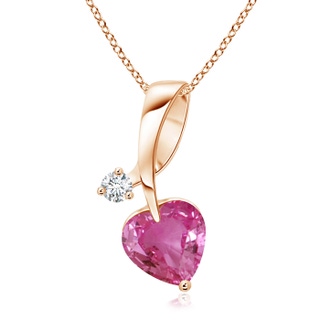 6mm AAAA Heart-Shaped Pink Sapphire Ribbon Pendant with Diamond in Rose Gold