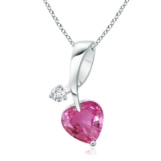 6mm AAAA Heart-Shaped Pink Sapphire Ribbon Pendant with Diamond in White Gold