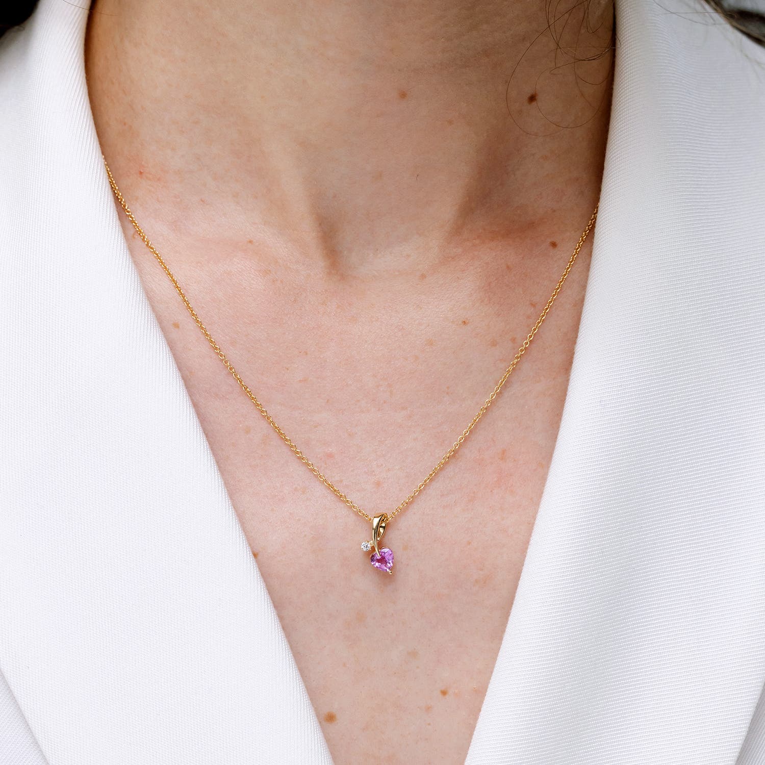 Heart-Shaped Pink Sapphire Ribbon Pendant with Diamond | Angara